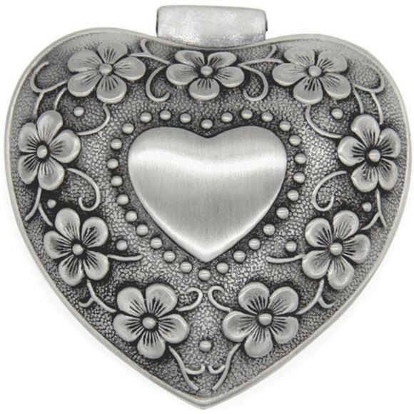 Classic Vintage Antique Heart Shape Jewelry Box Ring Small Trinket Storage - Picture 3 of 6